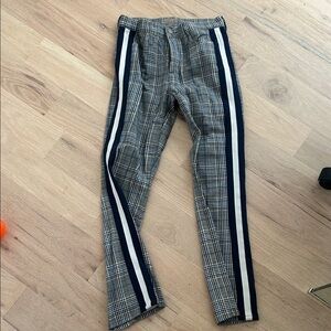 Gray Plaid Track Pants with Side Stripes